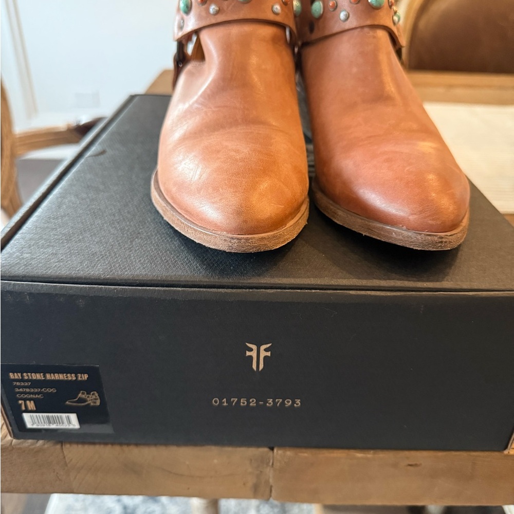 Frye Brown Ankle Boots with Turquoise Accents